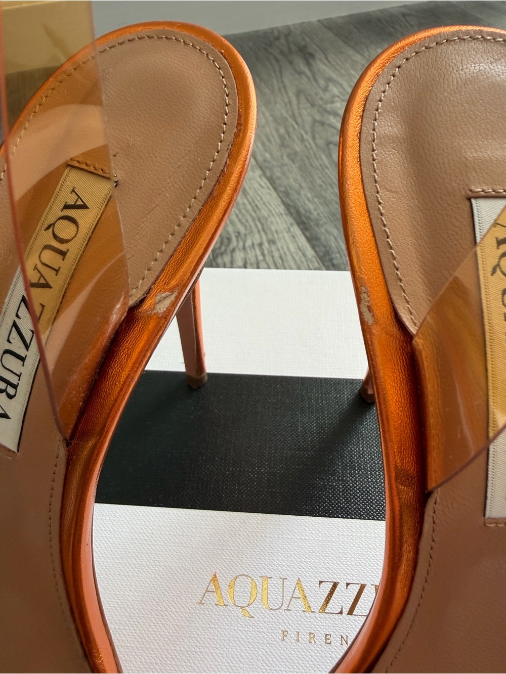 Aquazzura So Nude Plexi 105 Metallic Mandarin Orange Sandals Heels – Size 37.5 - Picture 5 of 9